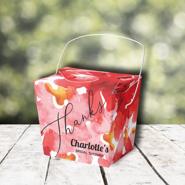 Modern Ro Möhippa Presentaskar (Red roses floral bridal shower takeout-style favor boxes)