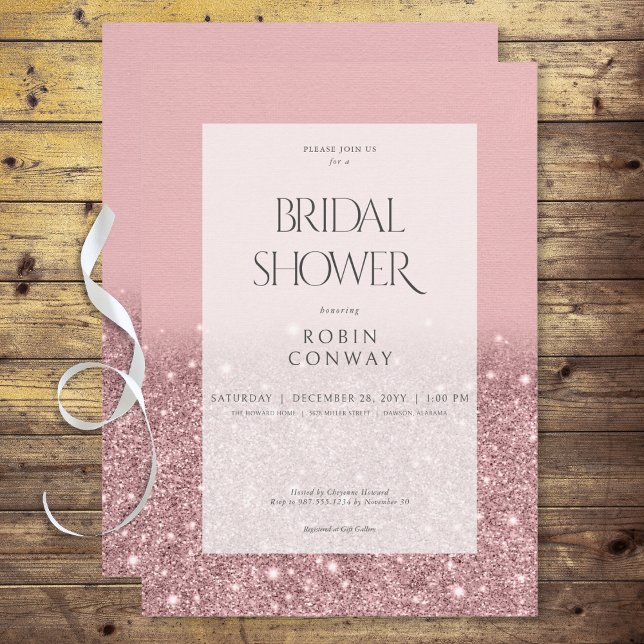Modern Ro Rosa Glam Glitter Möhippa Inbjudningar (Modern Rose Pink Glam Glitter Bridal Shower Invitation)