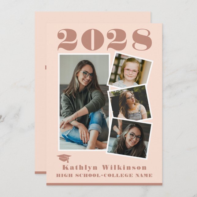 Modern Ro Rosa Script 4 Photo Collage Studenten Meddelande (Fram/baksida)