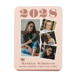 Modern Ro Rosa Script Collage Studenten 4-foto Magnet