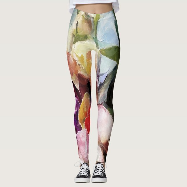 Modern Ro Tulips Bouquet: Abstraktens Oljemålning Leggings (Framsida)