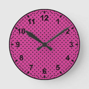 Modern Ro Violet and Black Dots Rund Klocka