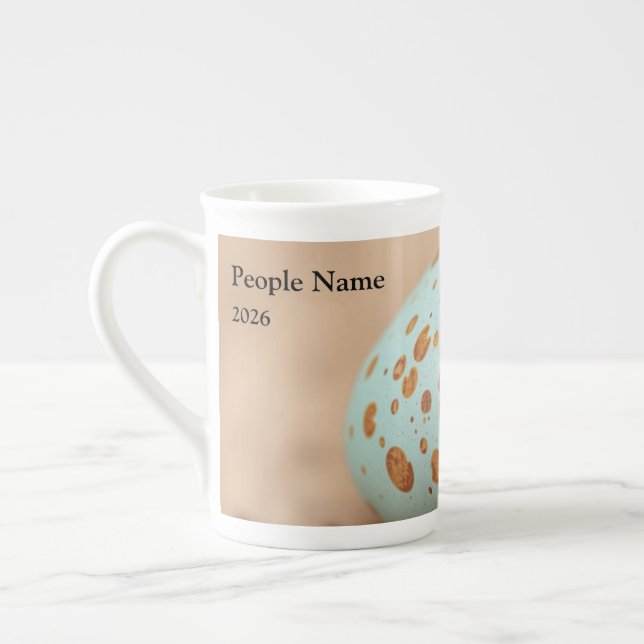 Modern Robin's Egg Speckle Personalized Benporslin Mugg (Vänster)
