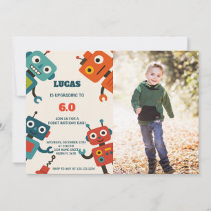 Modern robot Birthday-inbjudan med foto Inbjudningar