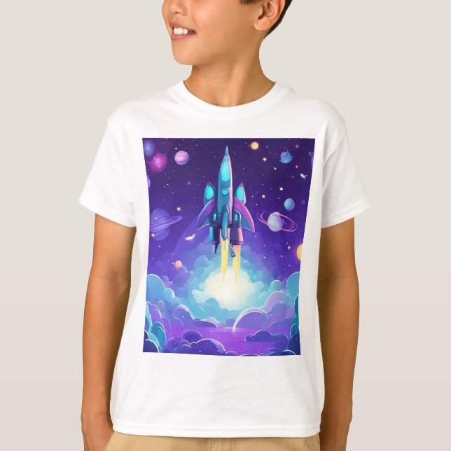 Modern Rocket Frakt Kids T-Shirt Lila (Framsida)
