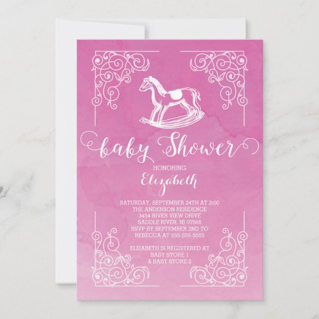 Modern Rocking Horse Girls Baby Shower-inbjudan Inbjudningar (Framsida)