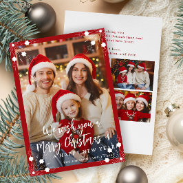 Modern röd 5-fotokollage God jul Julkort