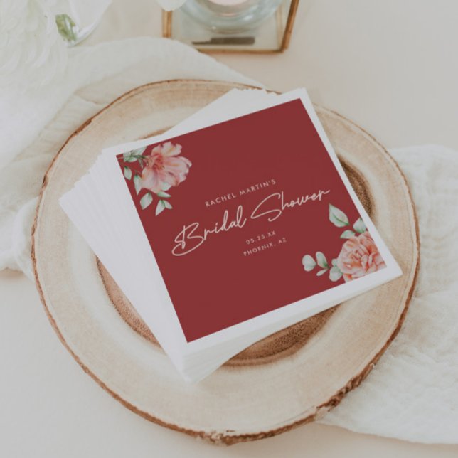 Modern röd akvarellblomma script bröllopsdusch pappersservett (Skapare uppladdad)