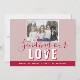 Modern röd Alla hjärtans dags skript Familjefoto Julkort