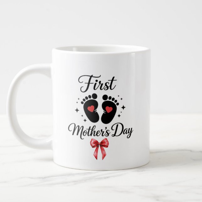Modern röd båge 1:a Morsdag typografi Jumbo Mugg (Vänster)