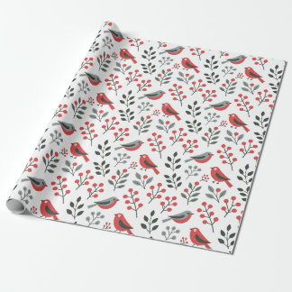 Modern röd bär julfågel presentpapper