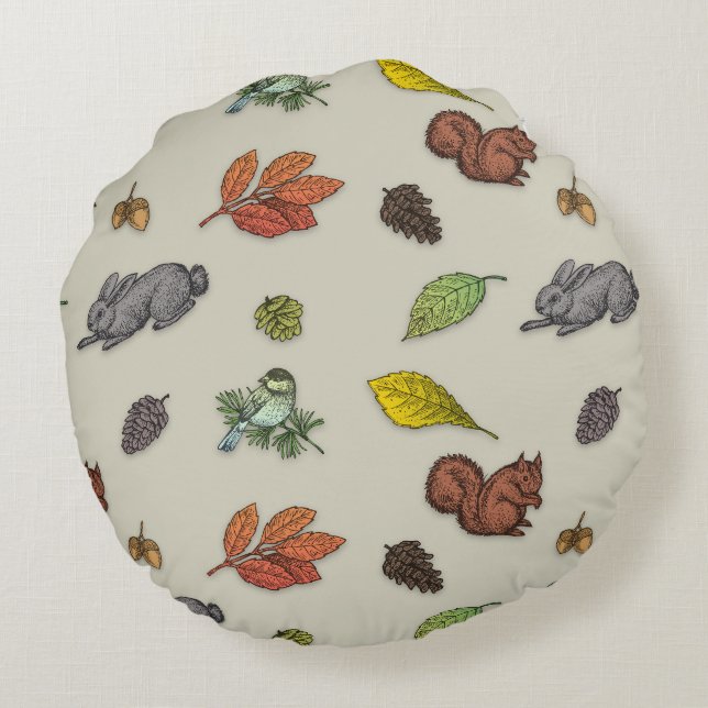 Modern röd bergsfågel med grått-inslagning rund kudde (Baksidan)