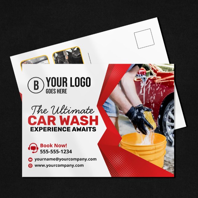 Modern Röd Bil Tvätt Auto Detailing Bilvård Vykort (Skapare uppladdad)
