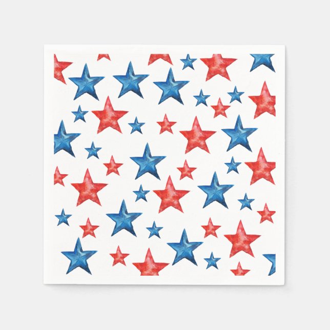 Modern röd blåfärgstjärna 4:e juli Papper Pappersservett (Framsidan)