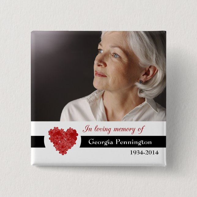 Modern röd blom- hjärta i minne av fotoet knäppas knapp (Framsida)