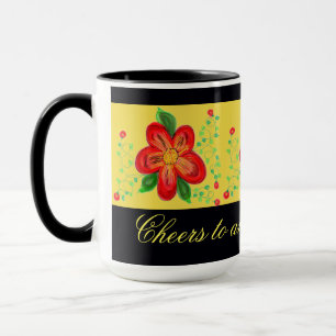 Modern röd blommad Mugg