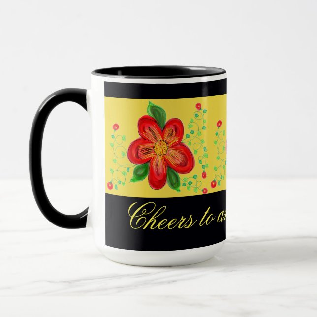 Modern röd blommad Mugg (Vänster)