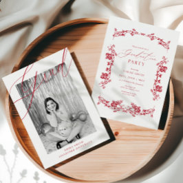 Modern röd blomsterlig examensfotohälsning inbjudningar