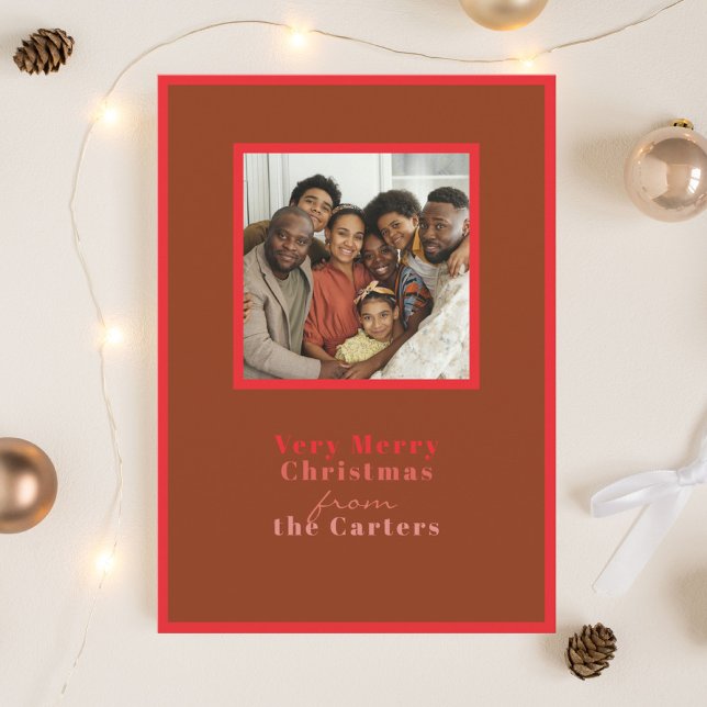 Modern röd brun julfoto Hälsning Julkort (Skapare uppladdad)