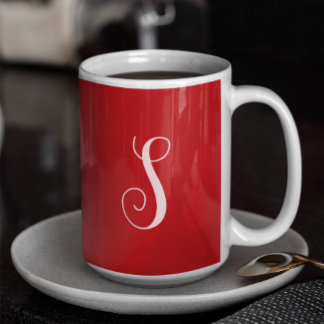 Modern röd chic och stilren anpassad monogram kaffemugg
