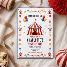 Modern Röd Cirkus Biljett 1:a Födelsedag | Valfrit