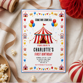 Modern Röd Cirkus Biljett 1:a Födelsedag | Valfrit Inbjudningar