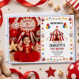 Modern Röd Cirkus Biljett 1-års Födelsedag | Valfr Inbjudningar