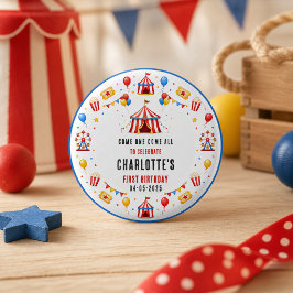Modern röd cirkusbiljett 1-årsdag | Alla kön Knapp