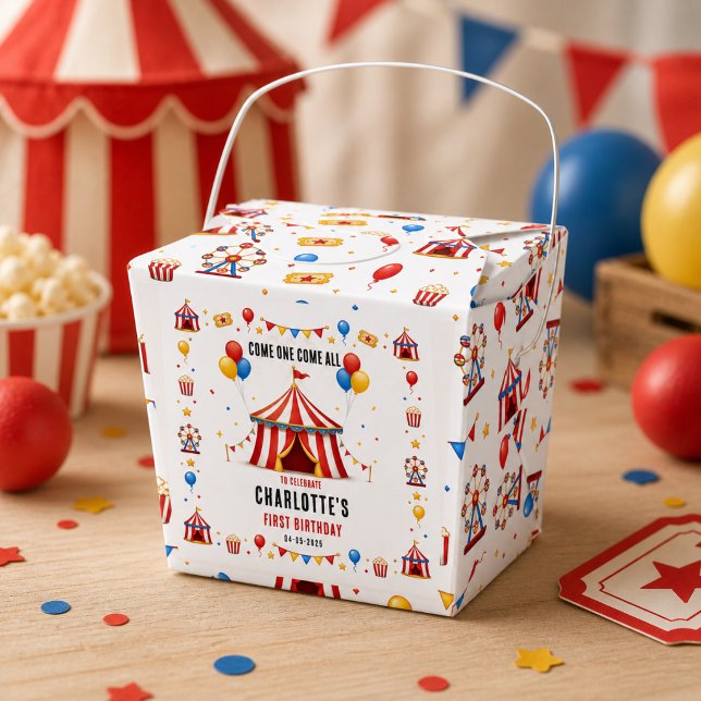 Modern röd cirkusbiljett 1-årsdag | Alla kön Presentaskar (Modern Red Circus Ticket 1st Birthday | Any Gender Favor Boxes
)