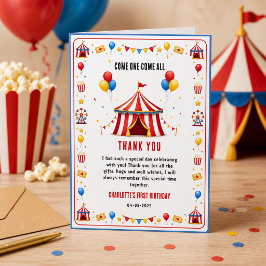 Modern röd cirkusbiljett 1-årsdag | Alla kön Tack Kort