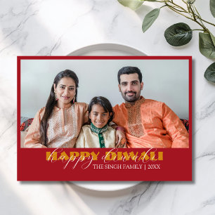 Modern röd Diwali-hälsning med foto Julkort