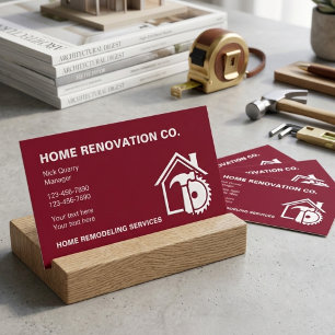 Modern röd entreprenör för hemrenovering & ombyggn visitkort