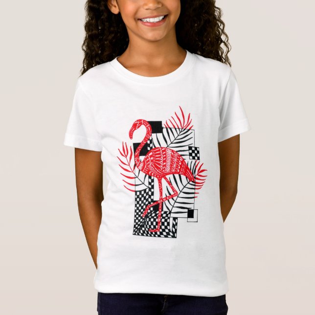 Modern röd flamingo botanisk konst - minimalistisk t shirt (Framsida)