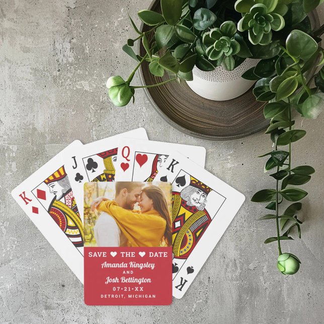 Modern Röd Foto Hjärtan Spara Datum Casinokort (Skapare uppladdad)