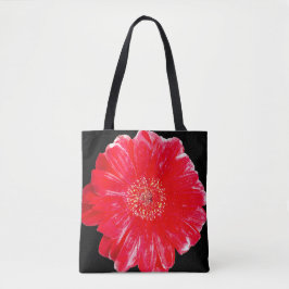 Modern röd Gerbera-daisy på svart axelväsk Tygkasse