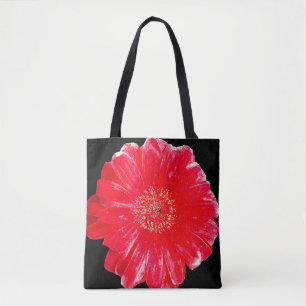 Modern röd Gerbera-daisy på svart axelväsk Tygkasse