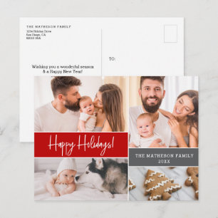 Modern röd glad jul familjefoto collage helg vykort