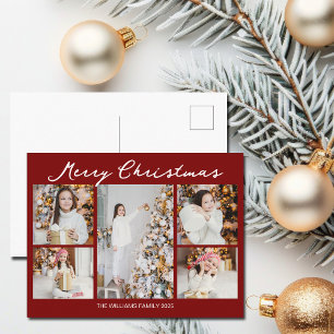 Modern röd glad jul fotokollage helg vykort