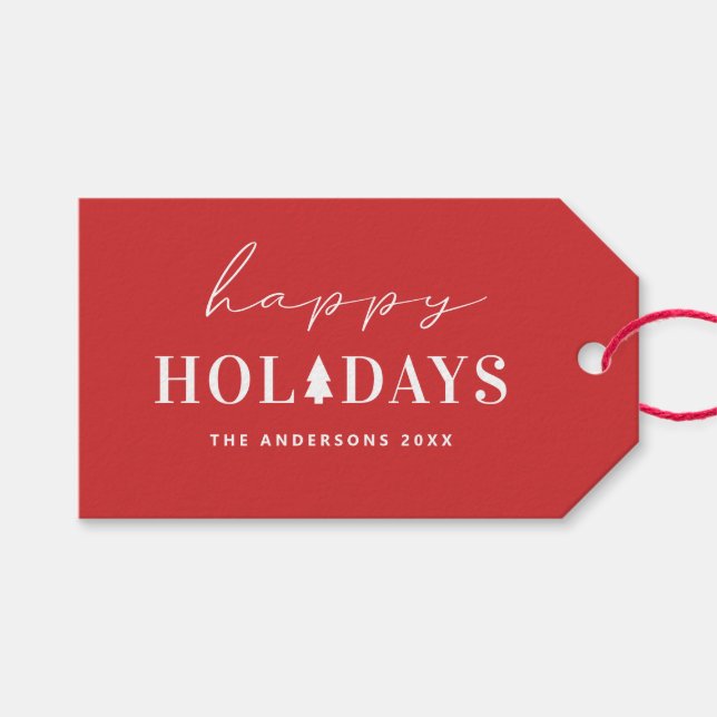 Modern röd Glad jul | Minimalistisk jul Presentetikett (Framsidan (Horisontell))