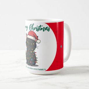 modern röd glad katt snöflinga jul kattunge Ca Kaffemugg