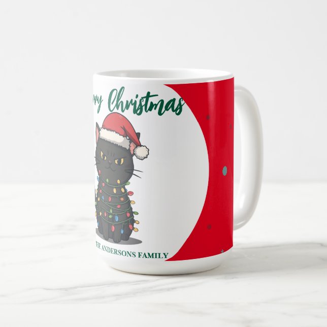 modern röd glad katt snöflinga jul kattunge Ca Kaffemugg (Framsida höger)