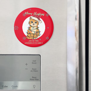 Modern röd glad katt snöflinga jul kattunge magnet