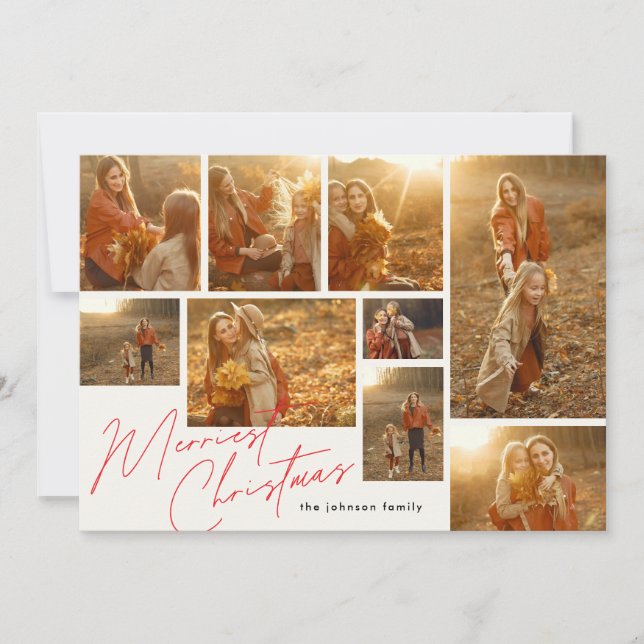 Modern röd gladast 9 multi kollage foto julkort (Framsida)
