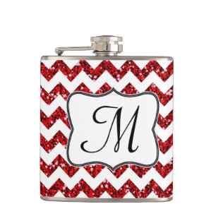 Modern röd Glitter Chevron Monogram Whiskey-kolv Fickplunta
