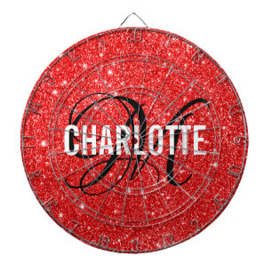 Modern röd glitter monogram namn dart-tavla darttavla