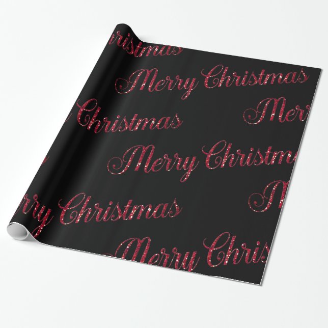 Modern röd God Jul Svart Presentpapper (Utrullad)