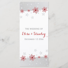 Modern röd, grått snöflingor vinterbröllopsprogram program