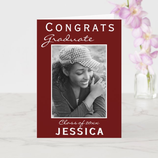 Modern röd Grattis examen Utexaminerad fotokort Kort (Orkide)