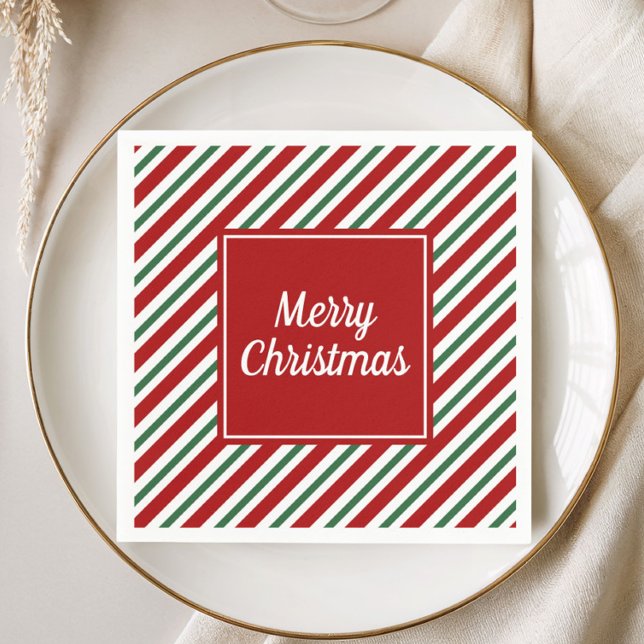 Modern Röd Grön God Jul Pappersservett (Modern Red Green Merry Christmas Napkins)
