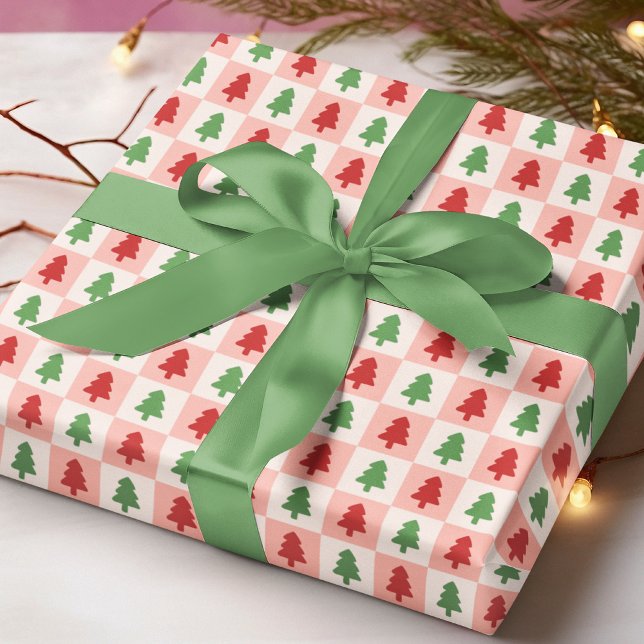 Modern röd grön julgran Rutigt mönster Presentpapper (Skapare uppladdad)